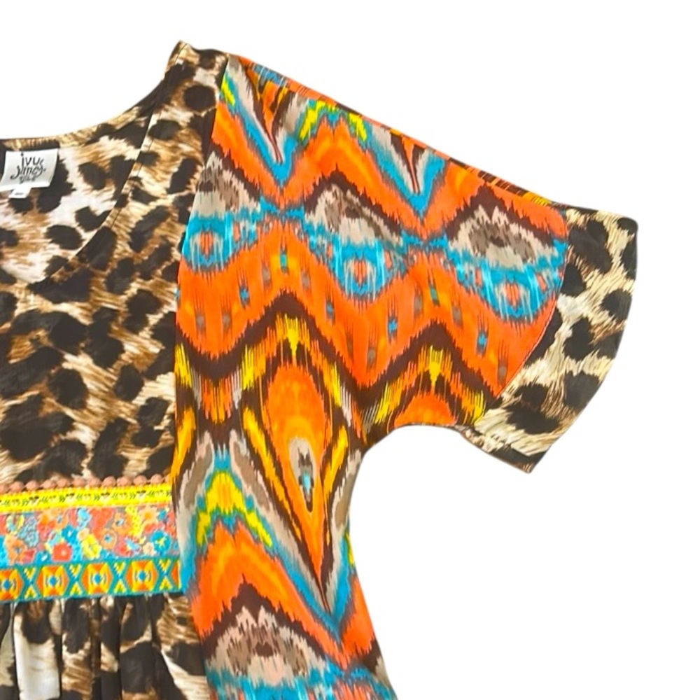 Ivy Jane Leopard Print Chiffon Dress Cover-up Sheer Bohemian Colorful Size Small - Picture 13 of 16